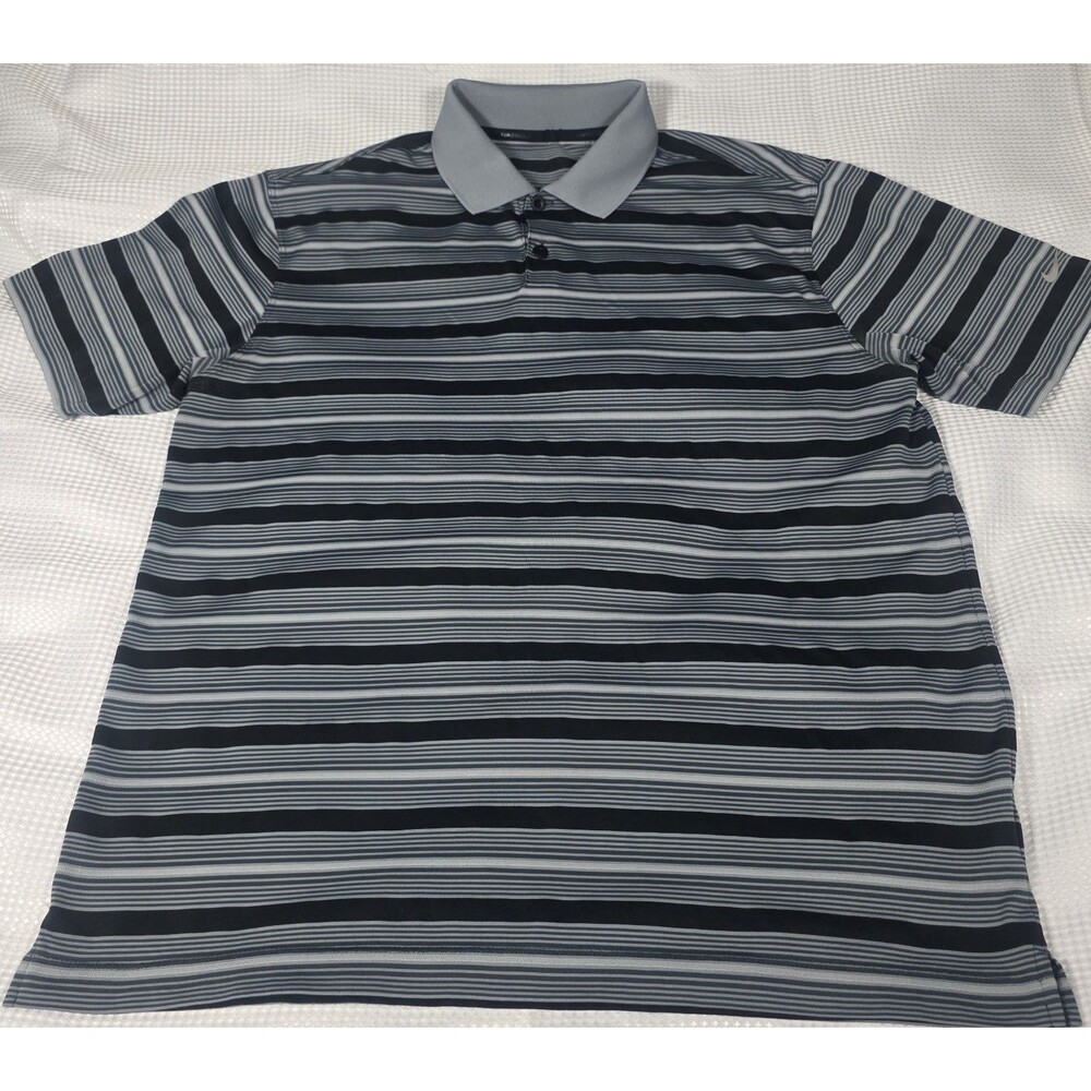 Nike Golf Tour Performance Polo Mens Large 3 Button Black Grey Golfing Shirt